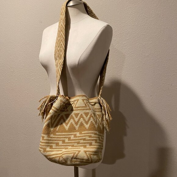 Bohemian Bucket Bag Purse Woven‎ Tribal Crossbody With Tassels 10x12 - Picture 5 of 5